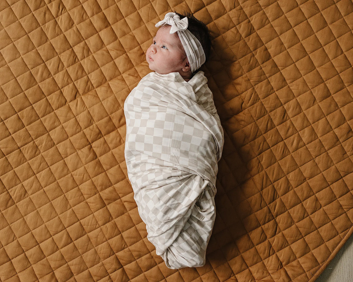 stretch swaddle - taupe checkered