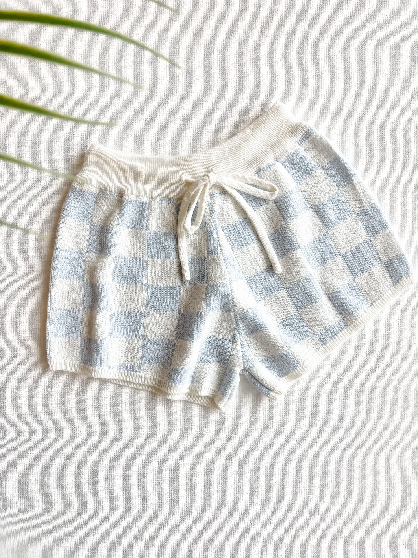 checker knit shorts - blue