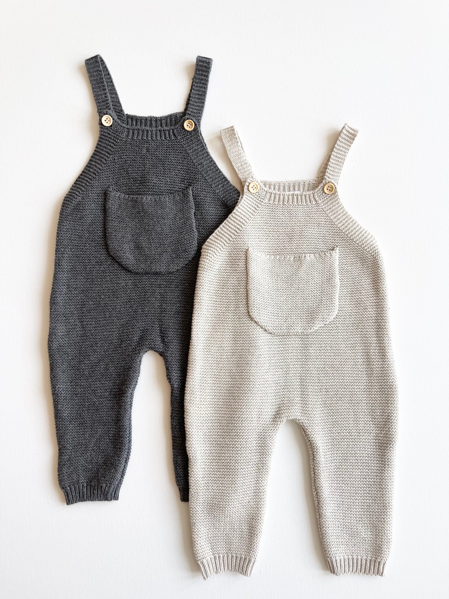 heather grey knit overalls