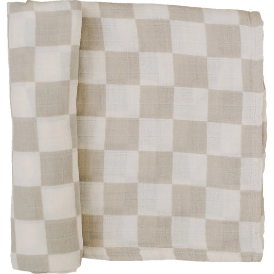 taupe checkered muslin swaddle
